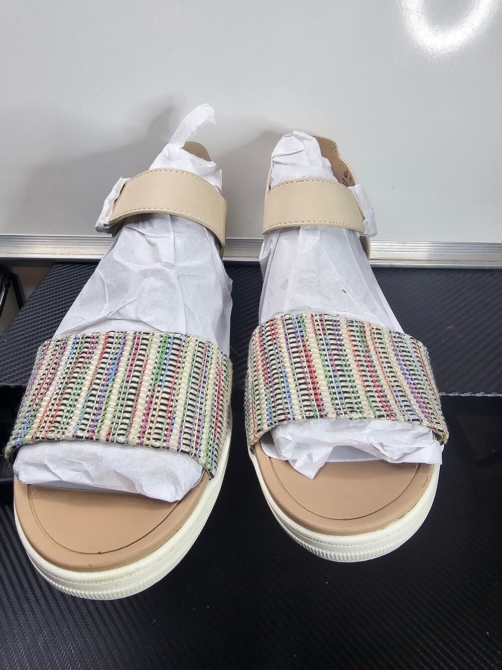 Dr. Scholl's Womens Time Off Sky Sandal Cream Multi Woven 9.5 M
